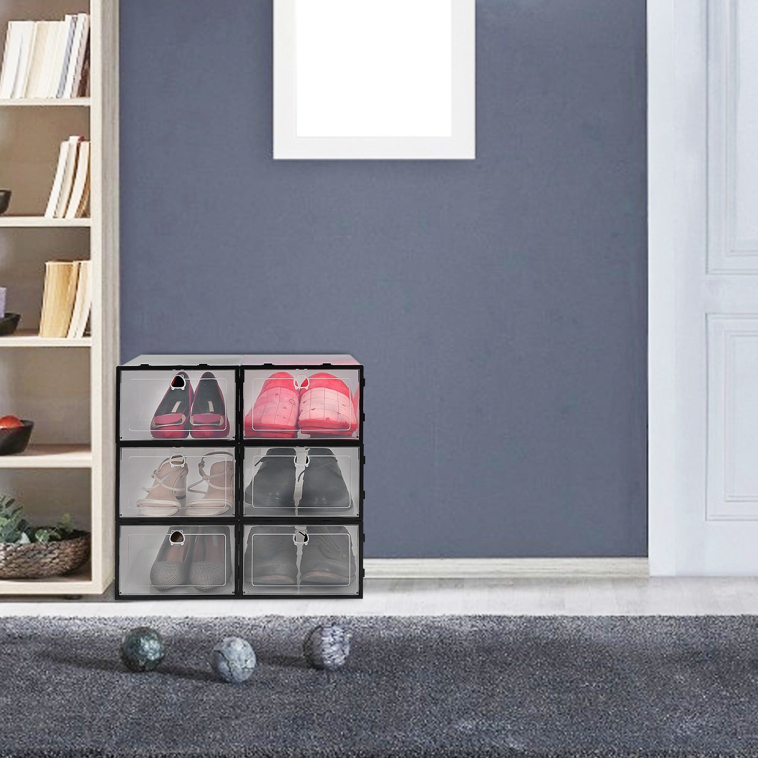 6 Pack Stackable Shoe Storage Boxes Transparent Collapsible Organizer