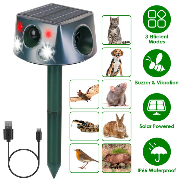 Powerful Solar Animal Repeller Rechargeable Waterproof Wide Range