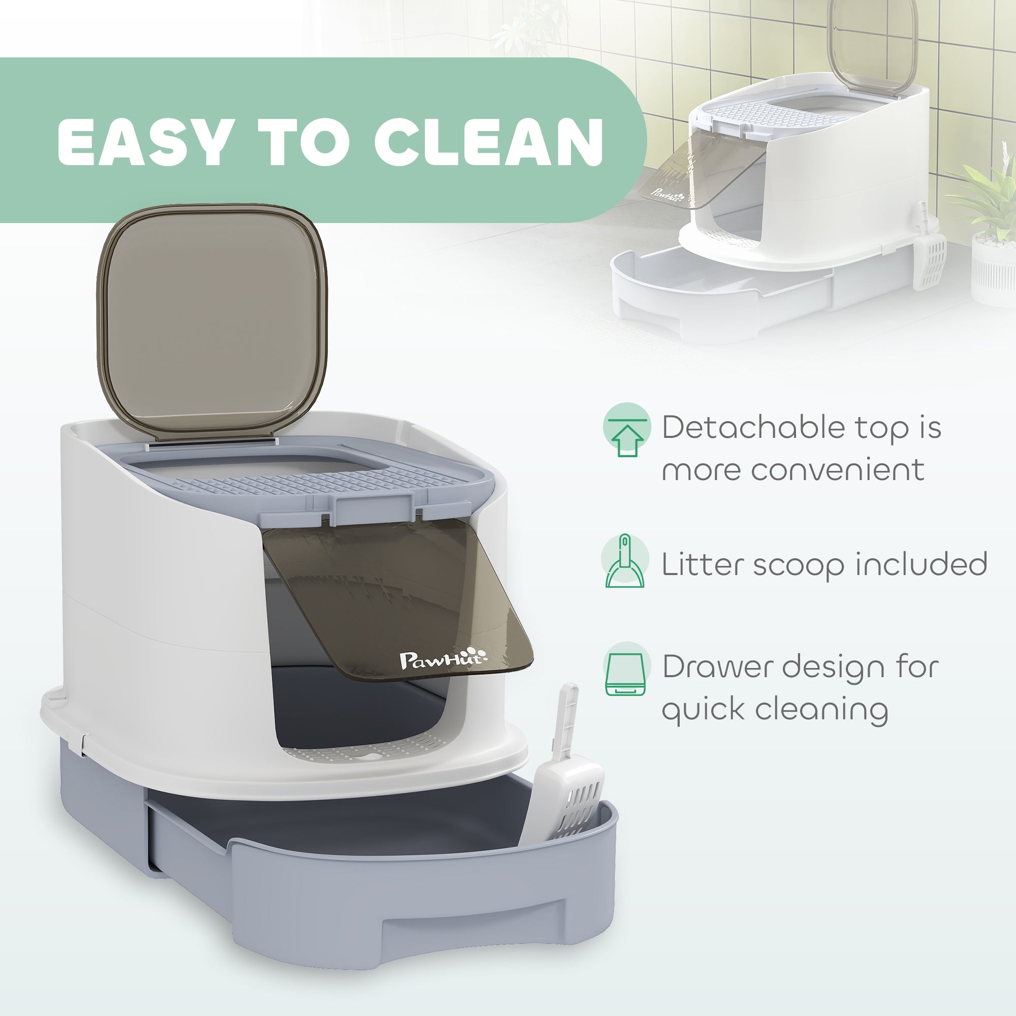 Premium Covered Cat Litter Box Top Entry Drawer Easy Clean