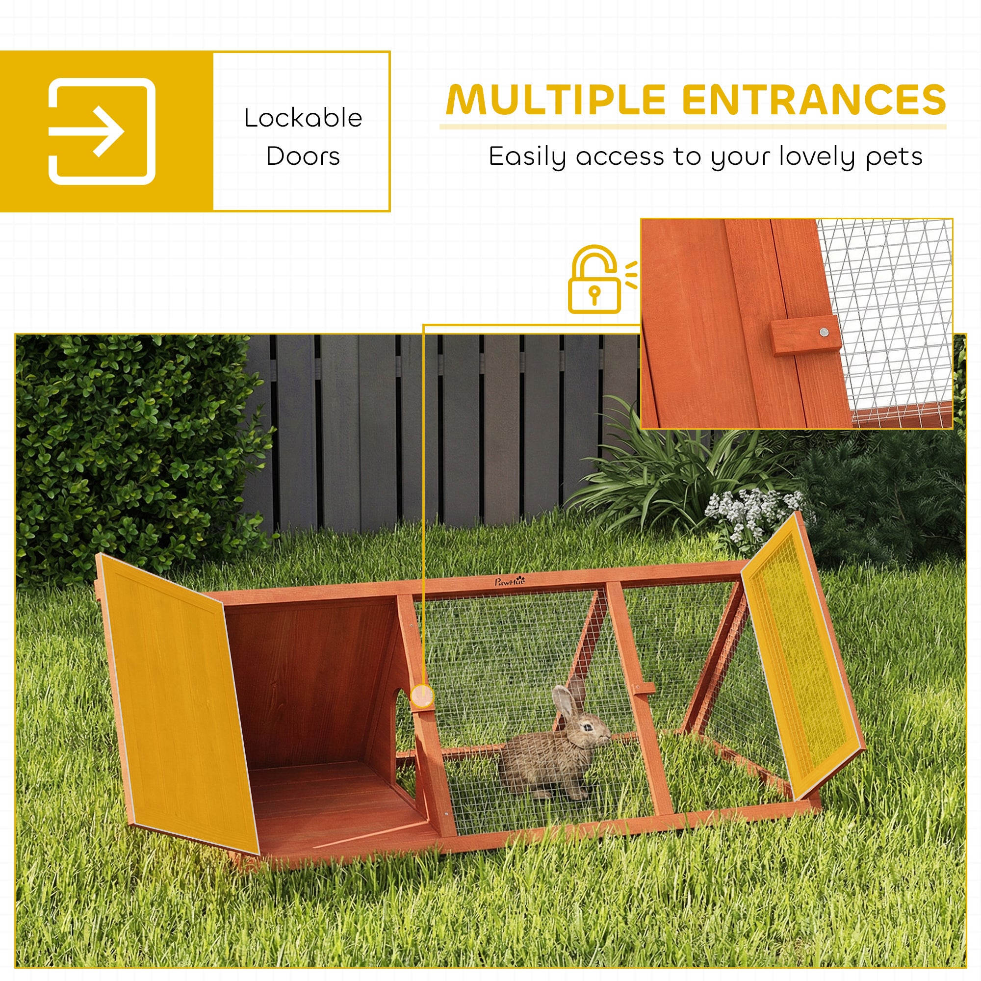 Wooden Rabbit Hutch with Run – Outdoor Bunny & Small Animal House with Doors