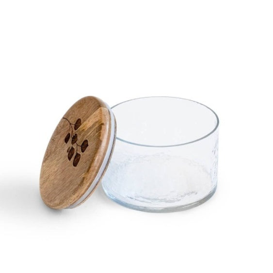 700ml Leafy Twig Glass Jar with Wooden Lid Storage Container