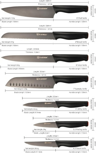Black Titanium Stainless Steel Knife Block Set