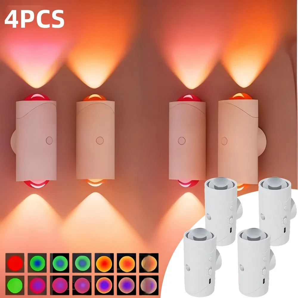 2PCS Motion Sensor Night Light USB Rechargeable Magnetic RGB Lamp