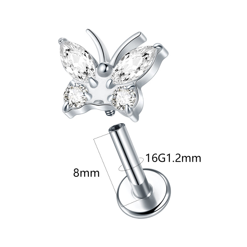 Butterfly Zircon Stud Earrings Titanium Floral Crystal Jewelry