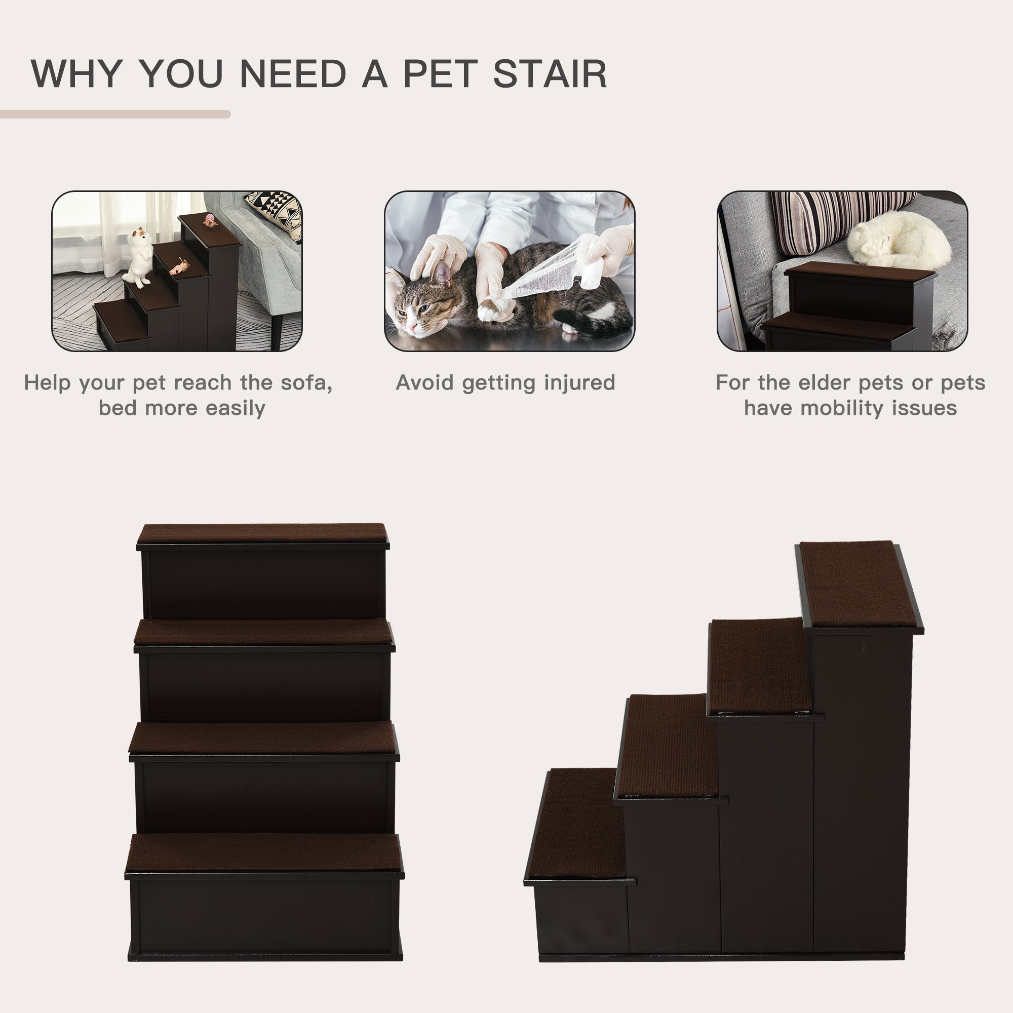 Premium Small Pet Stairs Cushioned Steps for Cats and Dogs