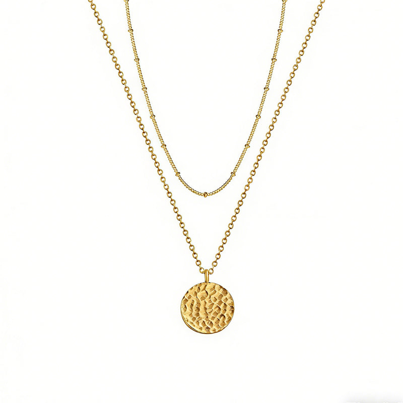 Luxury Gold Layered Choker Necklace Bar Coin Pendant Set