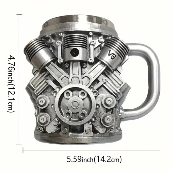 V6 V8 Engine Design Mug Double Wall Insulated Metal Cup