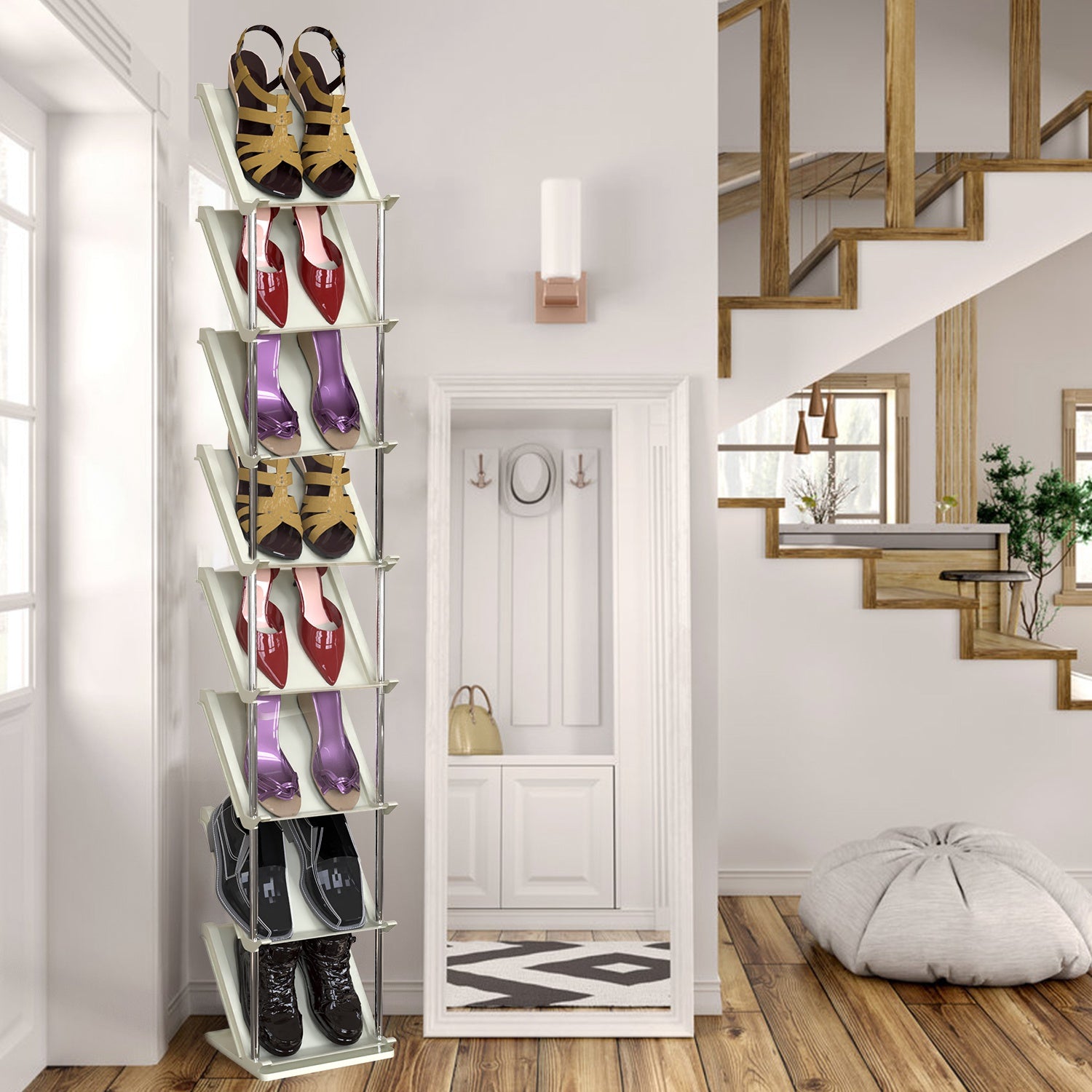 Space Saving 8-Tier Vertical Shoe Rack Narrow Storage Organizer
