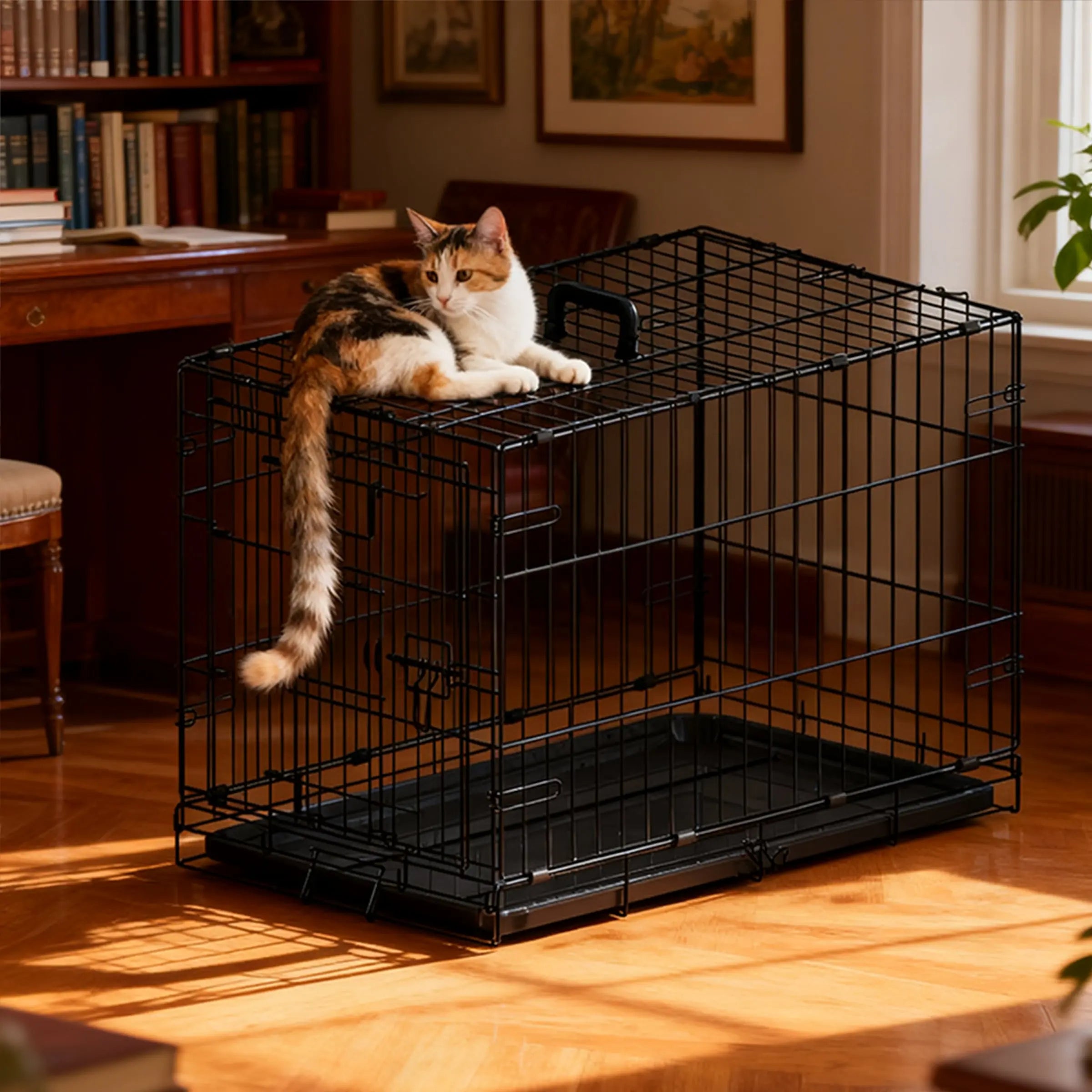 Ultimate 30 Inch Black Wire Dog Cage Secure Double Lock Design