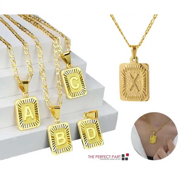 Personalized Gold Initial Pendant Necklace – Figaro Chain Chic