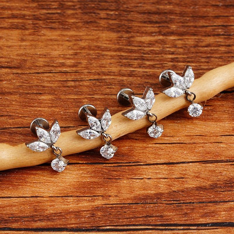 Premium Titanium CZ Labret Stud Triple Marquise Helix Earring