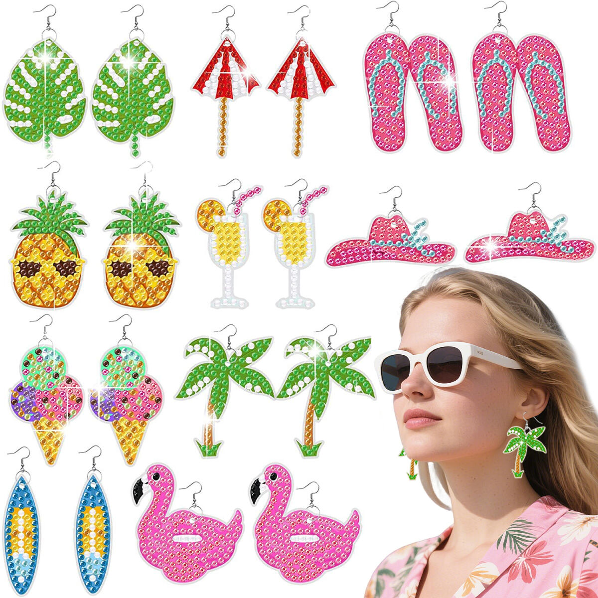 Premium Hawaii Theme Rhinestone Earrings Kit – DIY Colorful Set