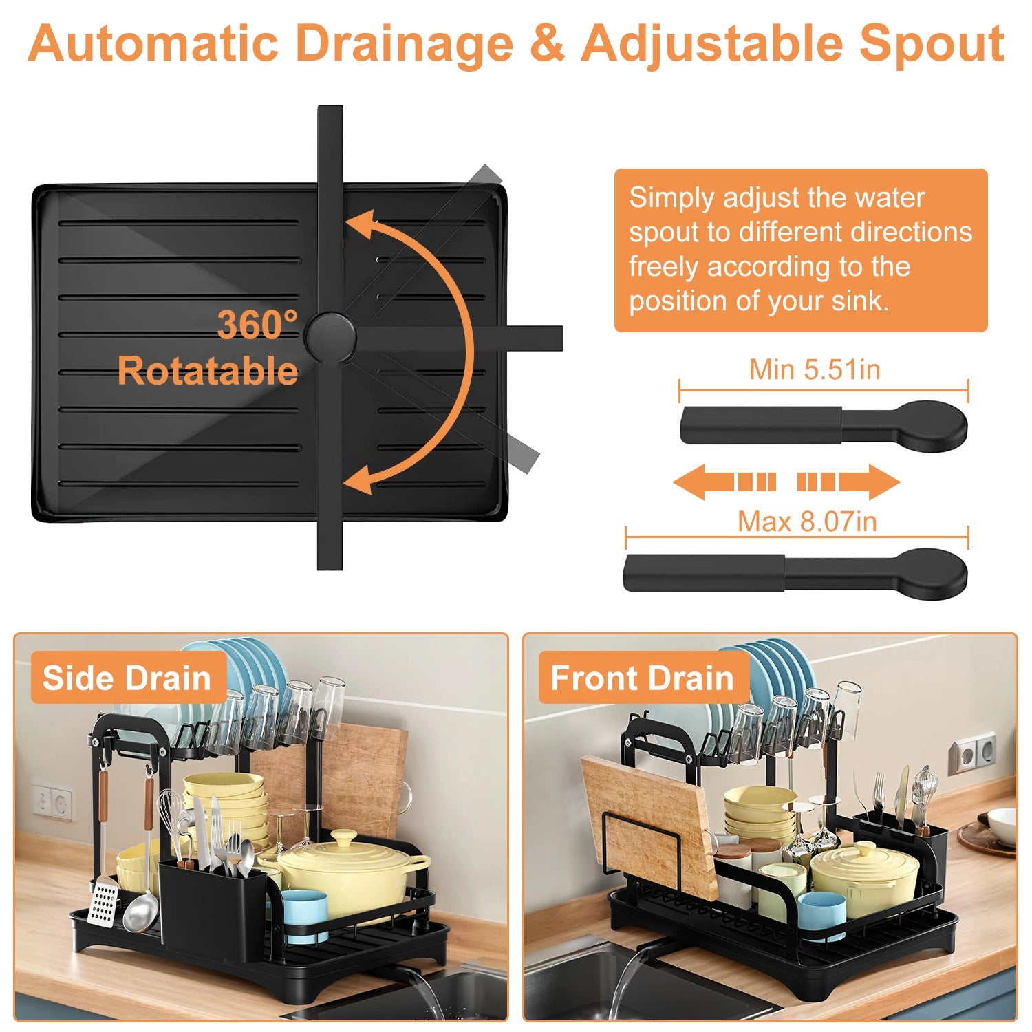 2 Tier Dish Drying Rack with Drainage Tray