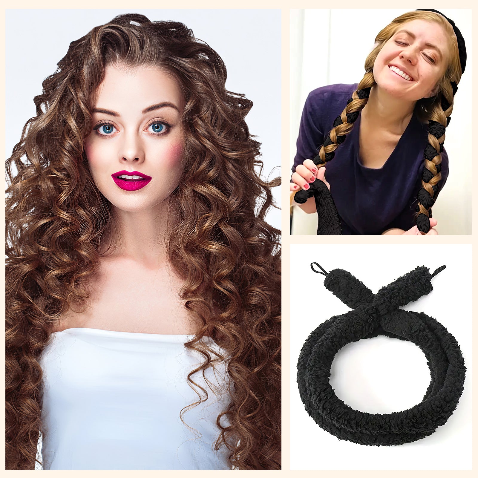 Satin Heatless Hair Curler Overnight Soft Wave Styling Rod Set