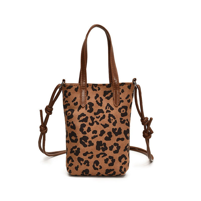 Women Retro Leopard Print Crossbody Bag Suede Phone Shoulder Bag
