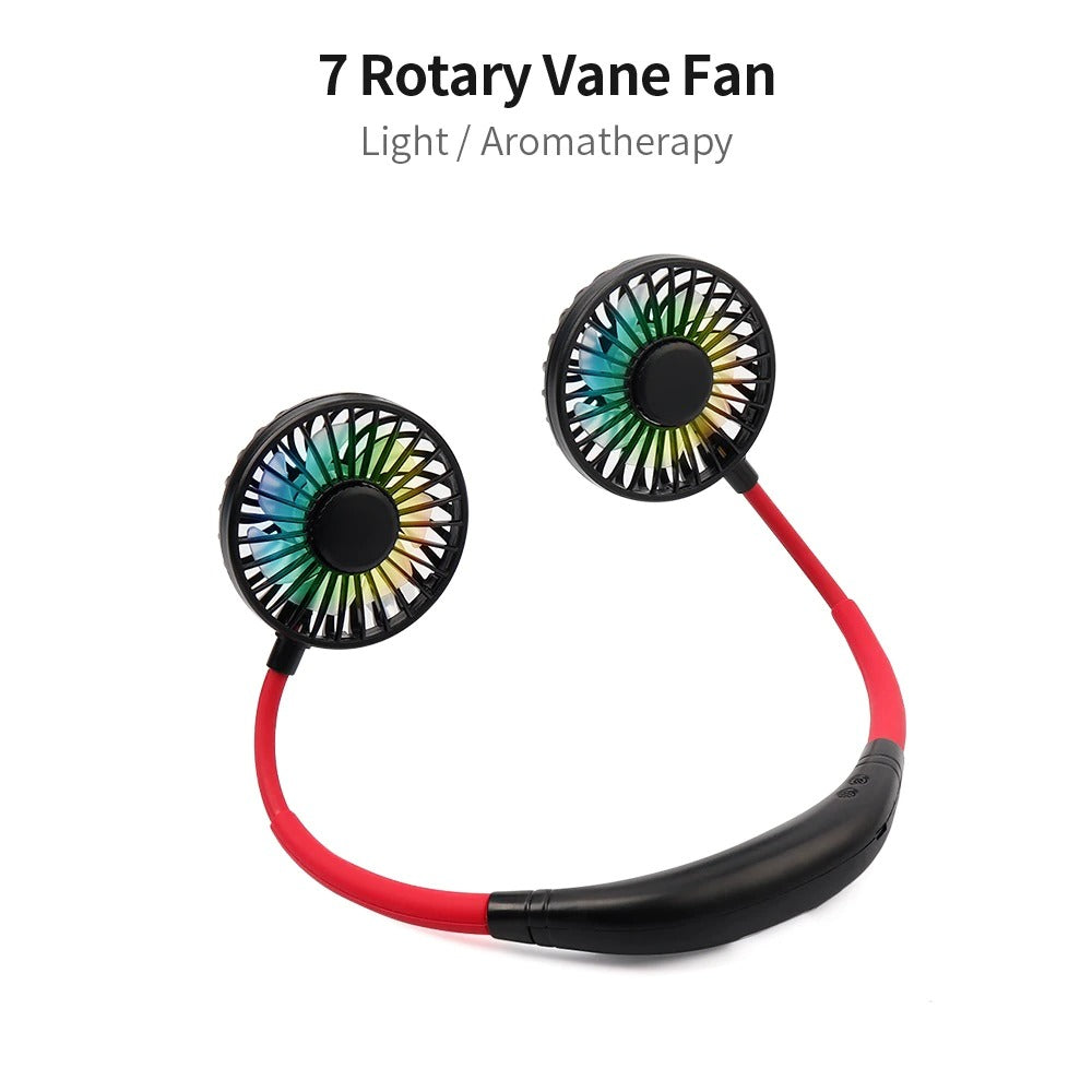 Portable Neck Fan USB Rechargeable Double Head Hanging Fan
