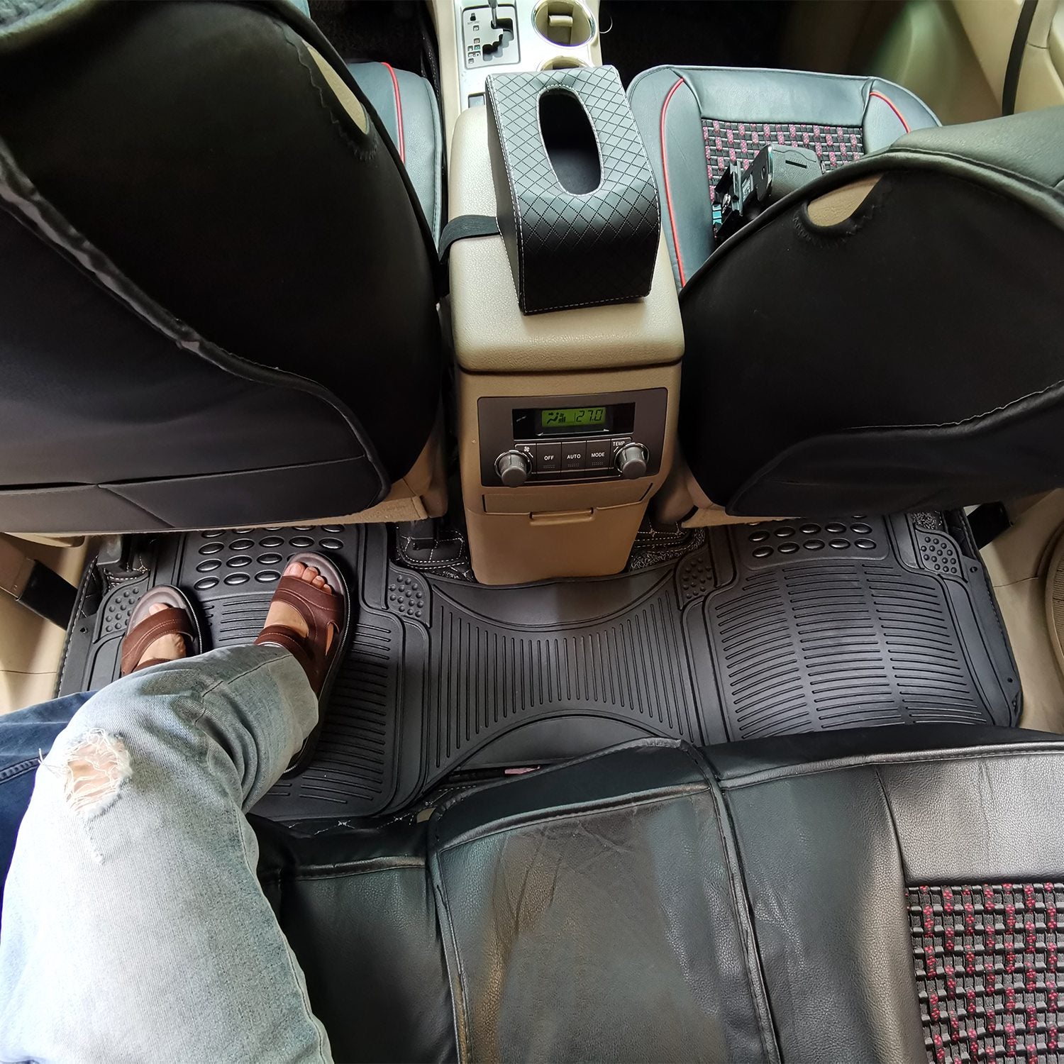 3PCS Heavy Duty Car Floor Mats PVC Trim-to-Fit Anti-Slip Set