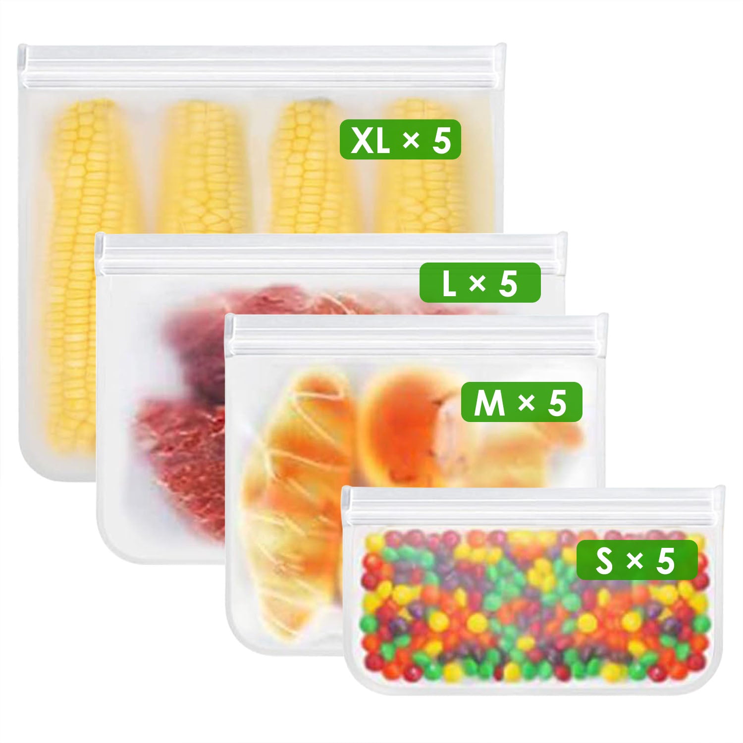 Reusable PEVA Food Storage Bags Set