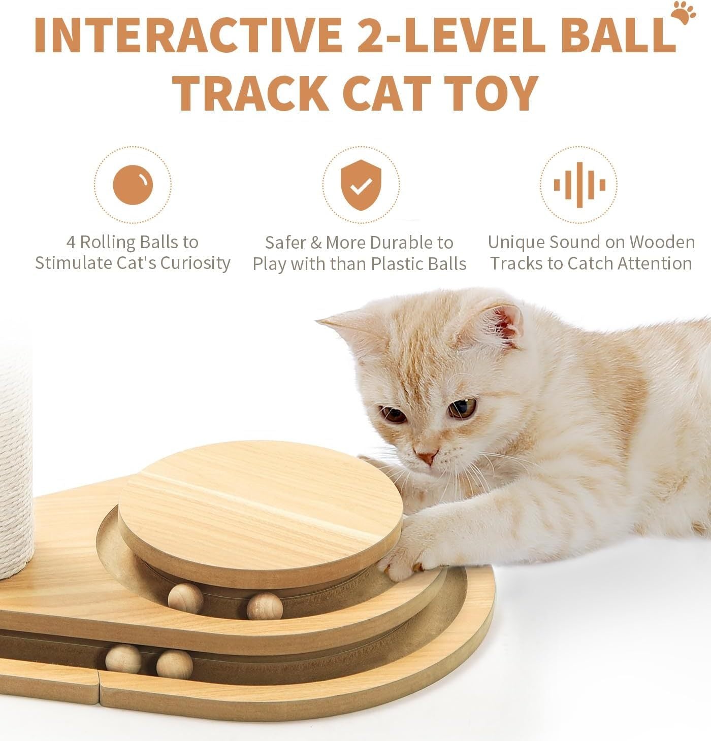 Interactive Cat Scratching Post with Ball Track Toy – Sisal Cat Scratcher for Indoor Cats