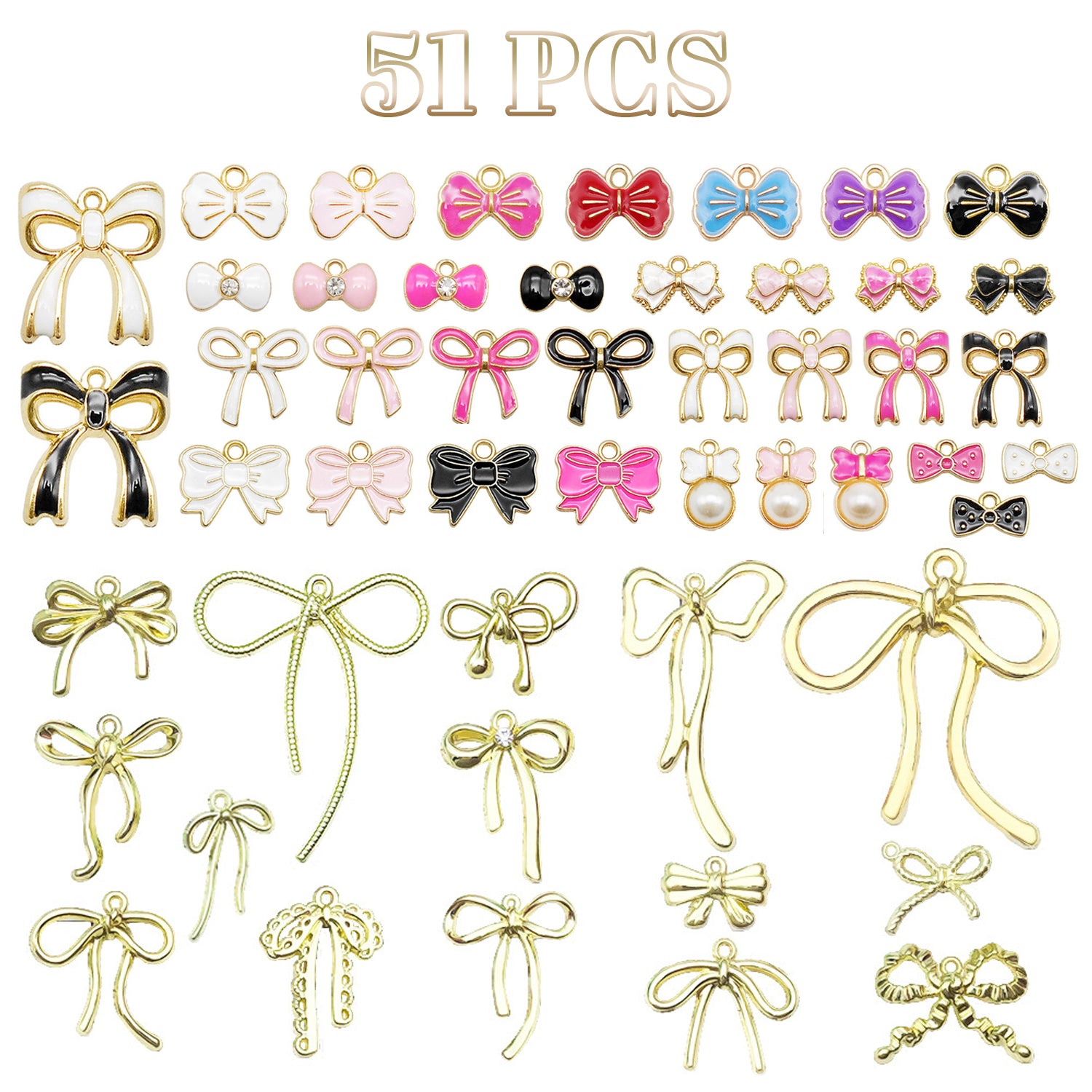 Premium 51Pc Bowknot Charms Set Cute DIY Jewelry Craft Accessories