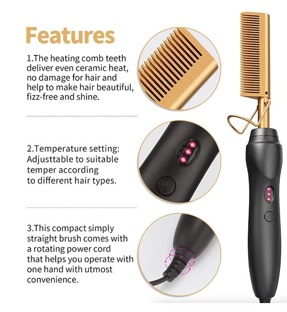 Professional Hair Straightener Comb – Fast Heat Beard Styling Tool