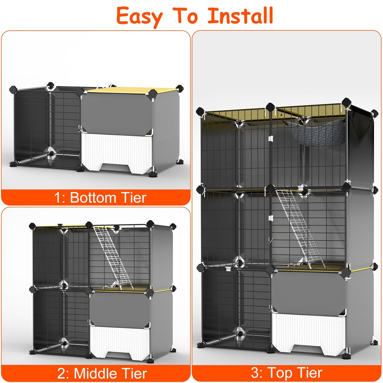 Premium 3 Tier Indoor Cat Cage with Hammock and Ladder
