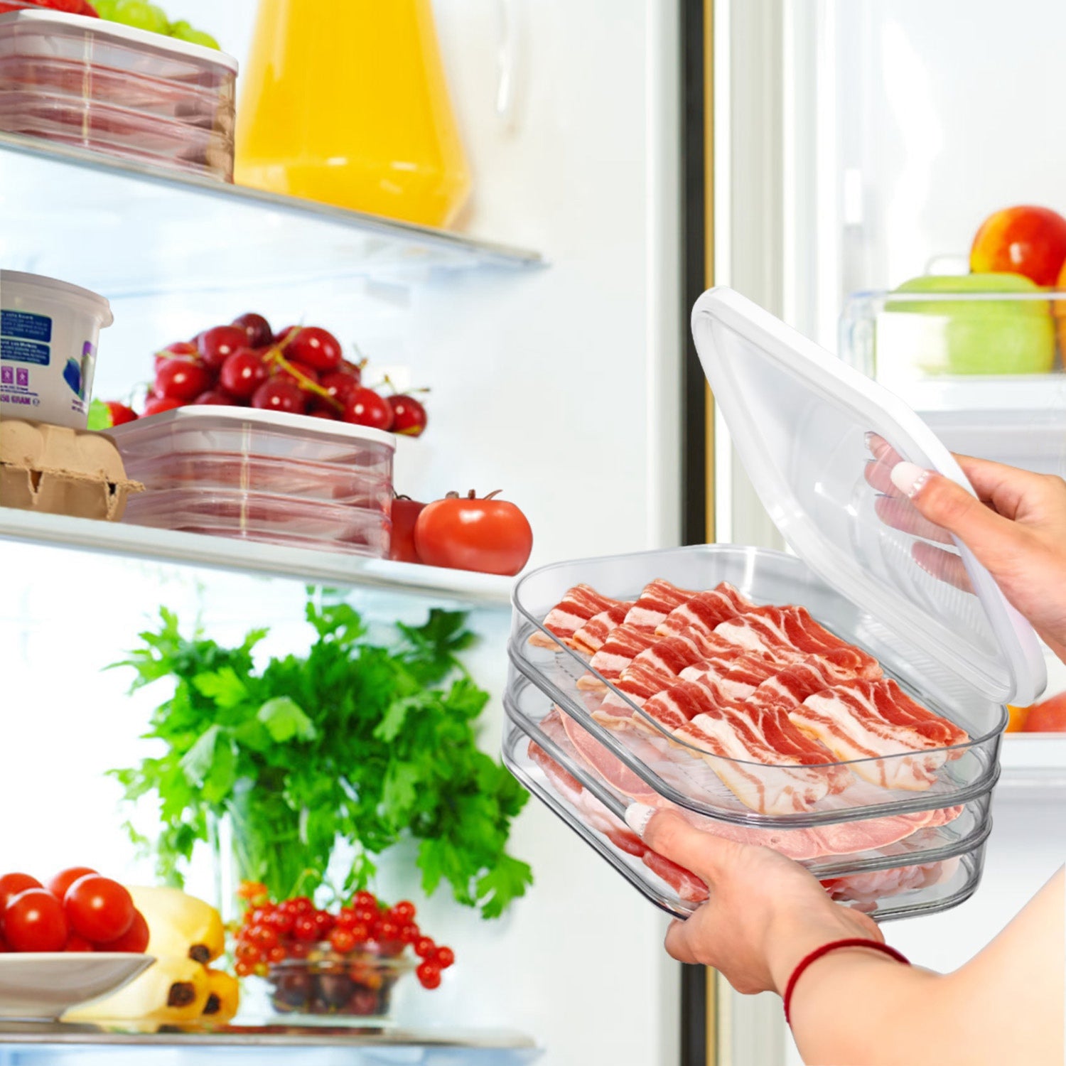 2Pcs Deli Meat Container with Lid for Fridge
