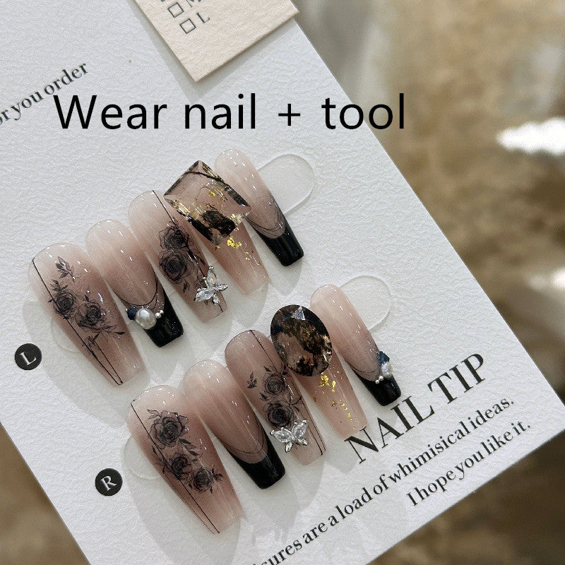 Handmade Long Camellia Girl Press On Nail Tips