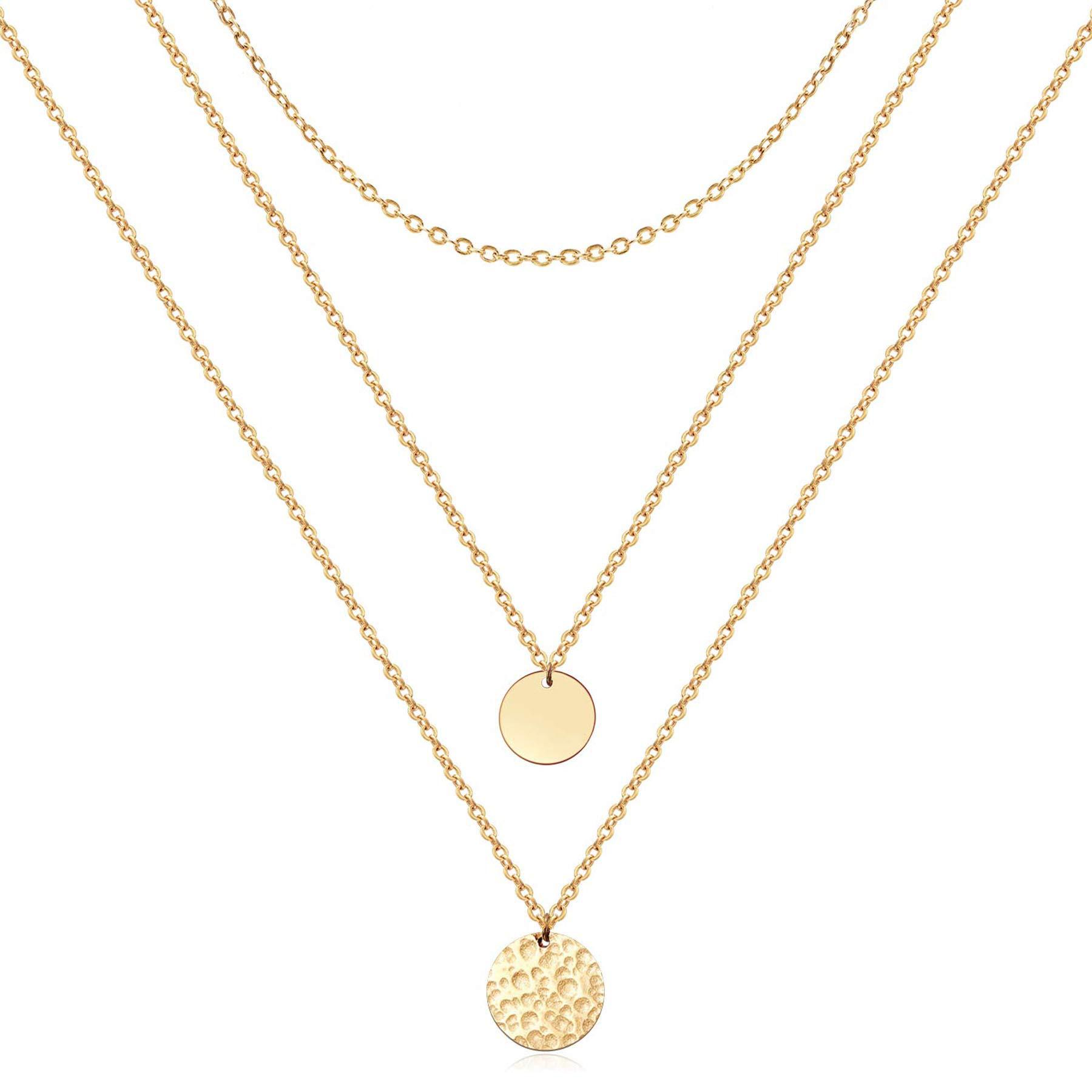 Luxury Gold Layered Choker Necklace 14K Bar Coin Charm Set