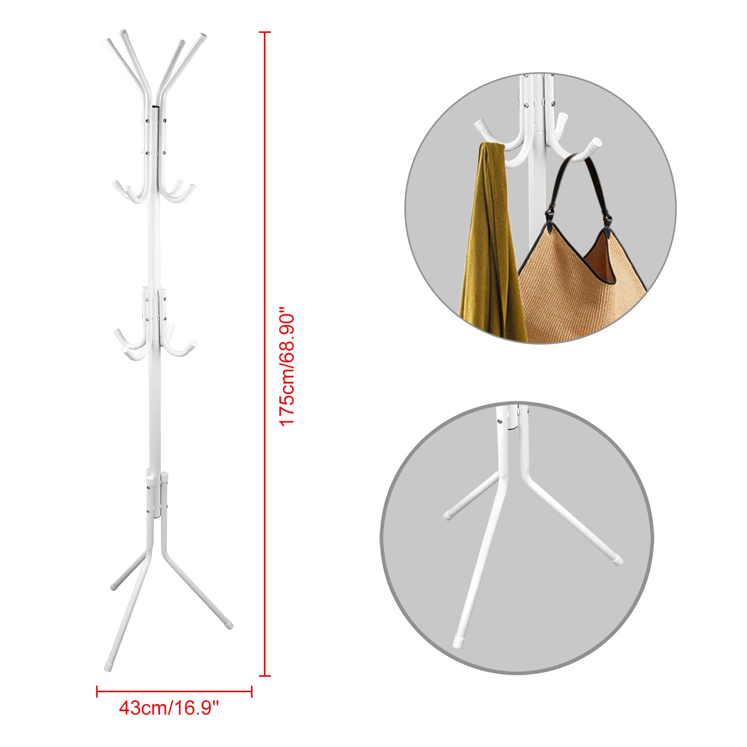 Modern Standing Coat & Hat Rack Organizer with Multi Hooks