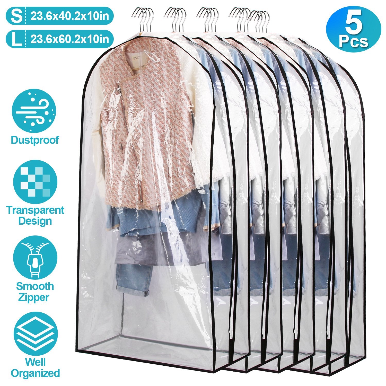 Premium Garment Bags Dustproof Waterproof Clothes Cover Set