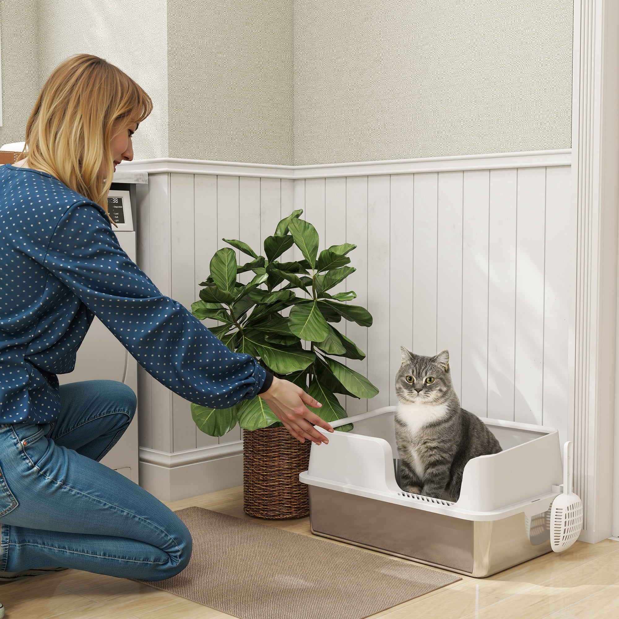 Premium Stainless Steel Cat Litter Box with High Sides