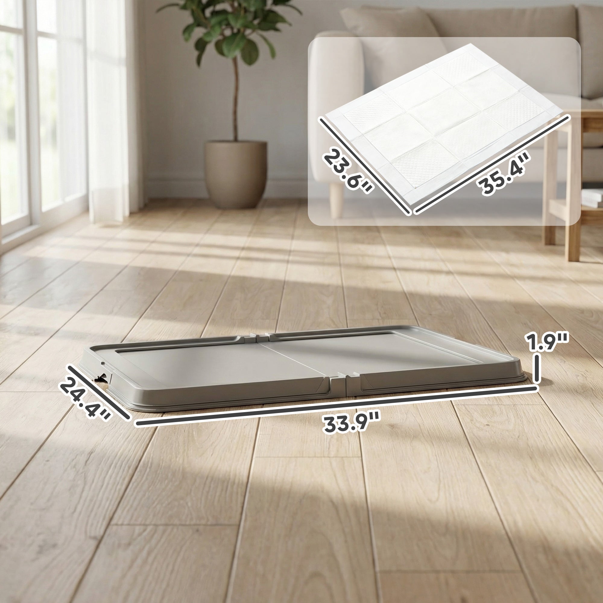 Foldable Dog Pee Pad Holder Tray – Indoor Dog Potty Training Toilet with Raised Wall Design