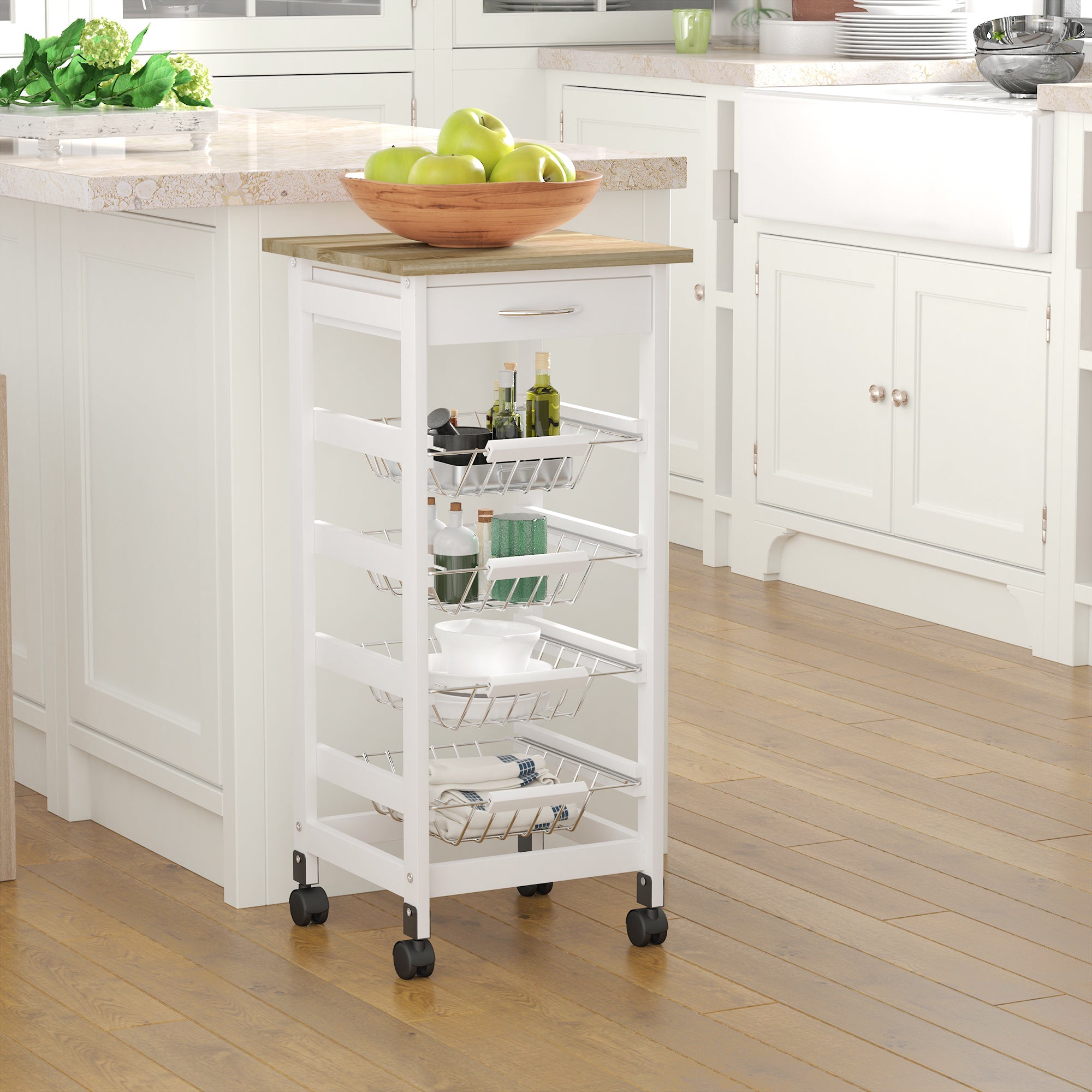 HOMCOM Kitchen Island Storage Cart with Baskets