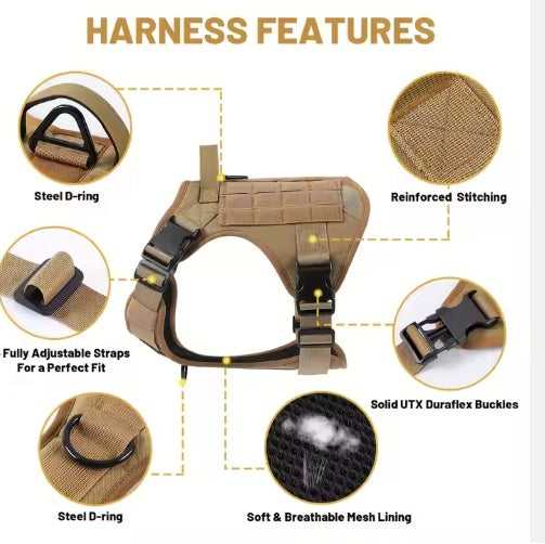 Tactical Service Dog Harness Vest with Reflective No-Pull Design