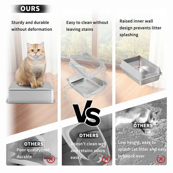 Stainless Steel Cat Litter Box – Non-Stick Odor Resistant Easy Clean Cat Toilet