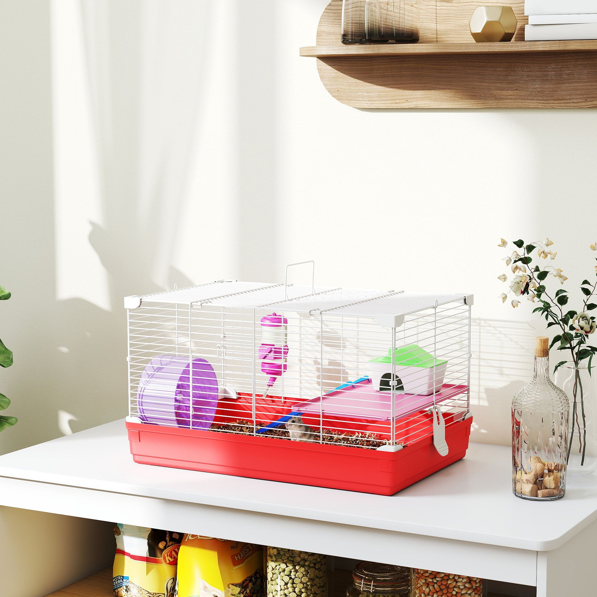 18.5-Inch 2-Story Hamster Cage with Exercise Wheel & Water Bottle – Small Animal Habitat