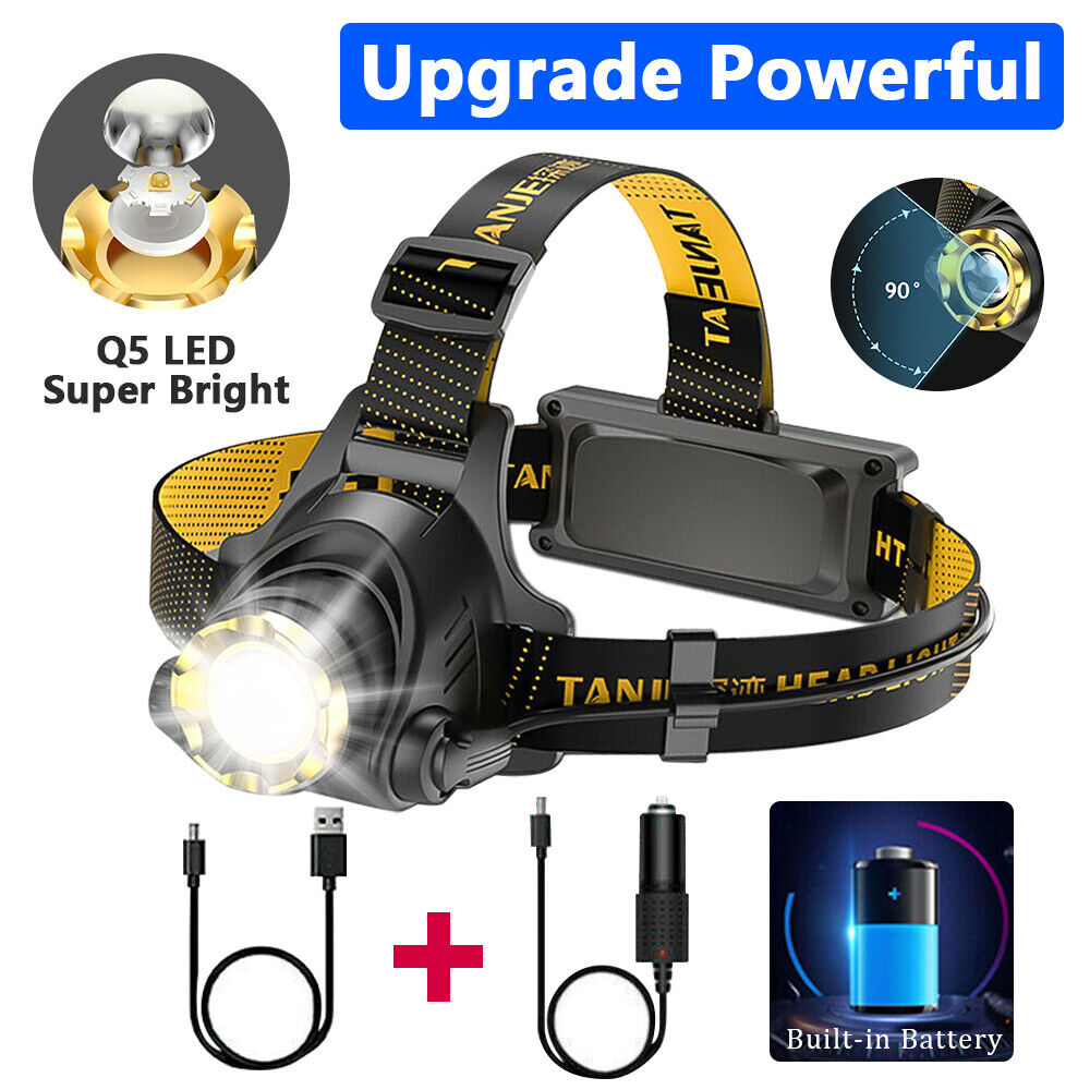Rechargeable LED Headlamp Zoom Headlight 3 Modes Outdoor Torch