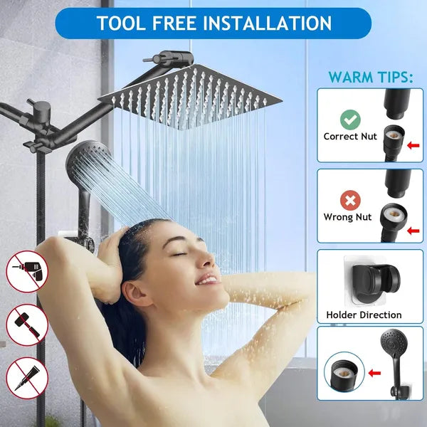8 Inch Rain Shower Head Combo With Handheld Matte Black