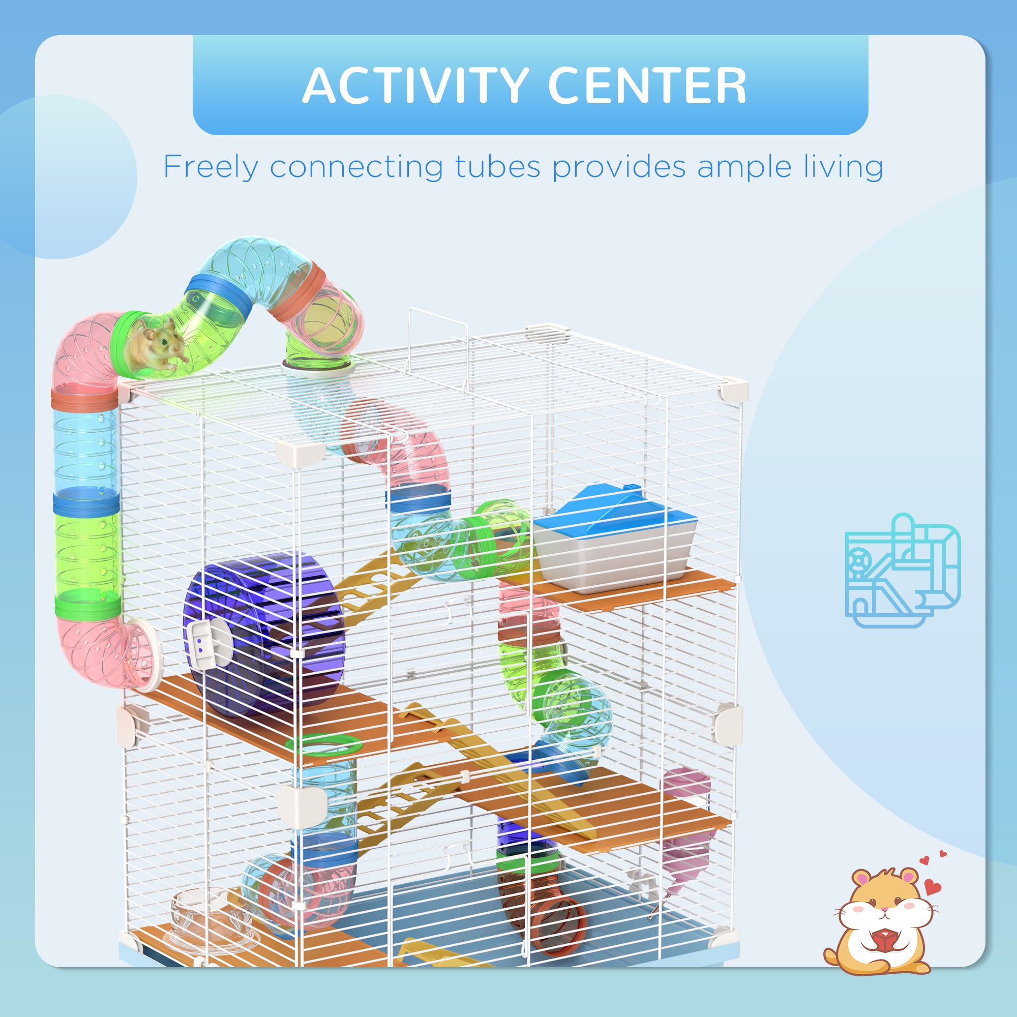 Premium 5 Tier Hamster Cage Portable Carrier with Wheel Tube