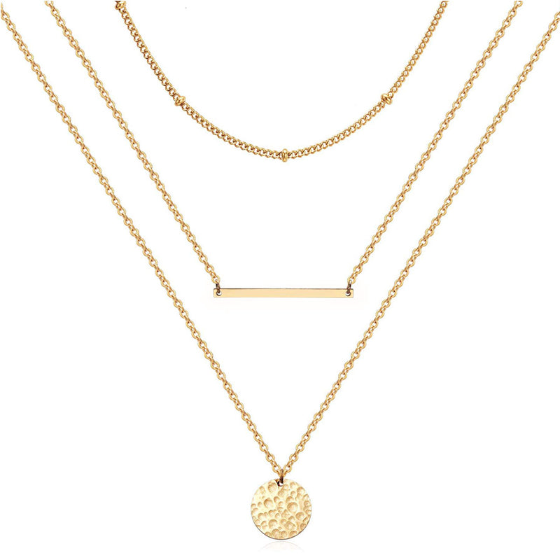 Luxury Layered Gold Choker Necklace Bar Coin Pendant Set