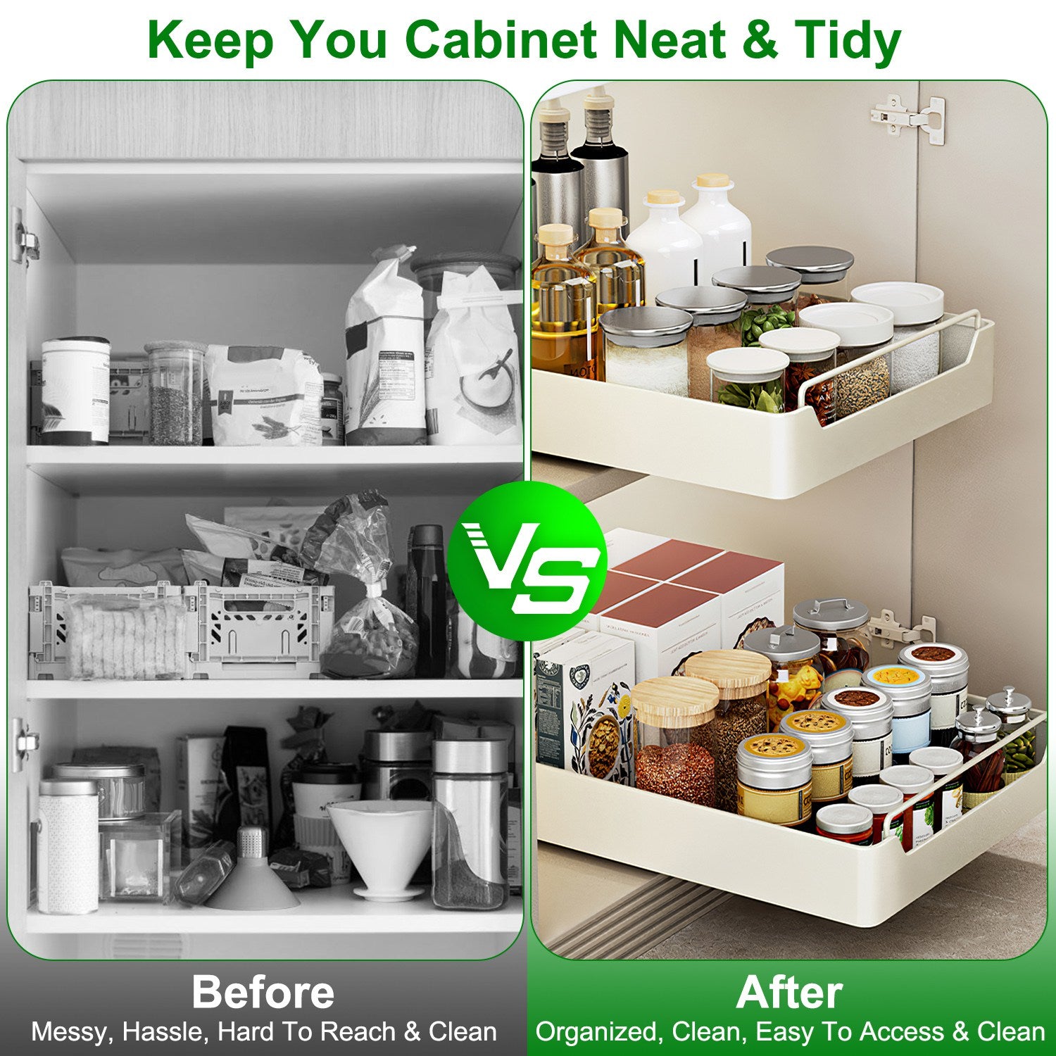 2Pcs Pull Out Cabinet Organizers Sliding Shelf Heavy Duty Drawers
