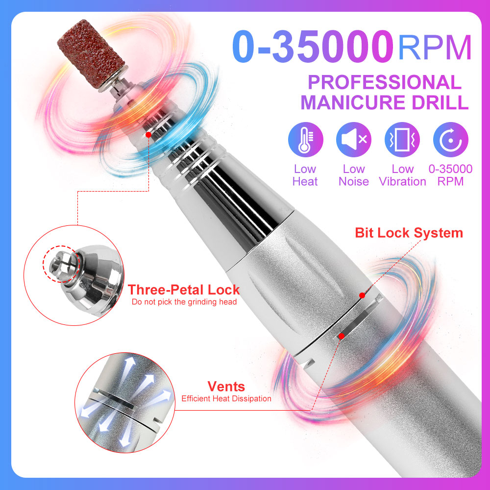 45000RPM Cordless Electric Nail Drill with 12 Bits Rechargeable