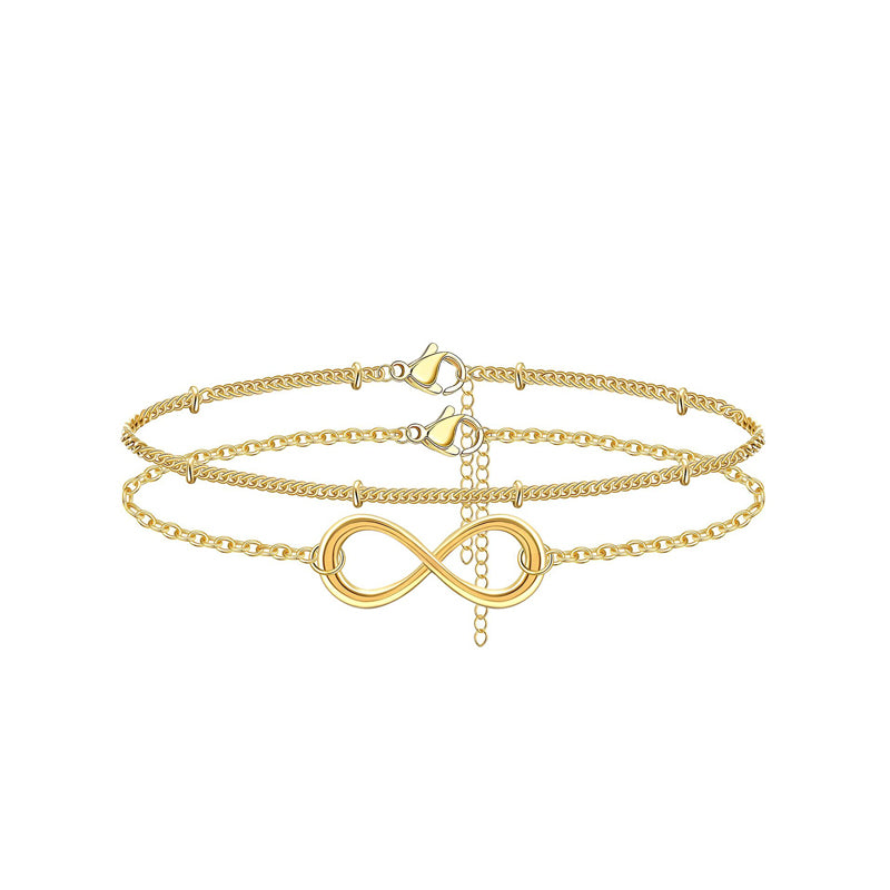 Luxury 14K Gold Layered Bracelet Dainty Adjustable Chain Set