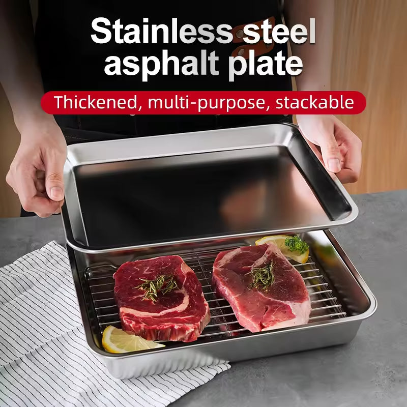 304 Stainless Steel Mesh Oven Tray Rack Baking Roasting Pan Set
