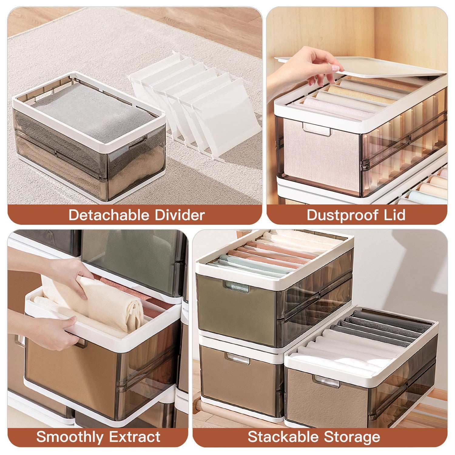 3 Pack Foldable Storage Bin Stackable Closet Organizer Box
