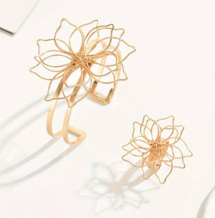 Luxury Women Jewelry Set Ring Bracelet Geometric Floral Design