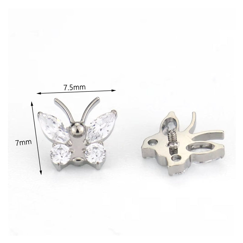 Butterfly Zircon Stud Earrings Titanium Floral Crystal Jewelry