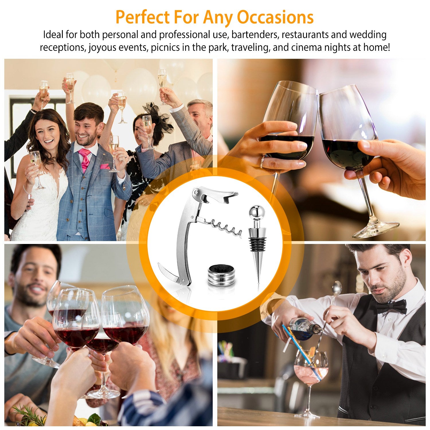 3PCS Wine Opener Set Corkscrew, Foil Cutter & Stopper Kit