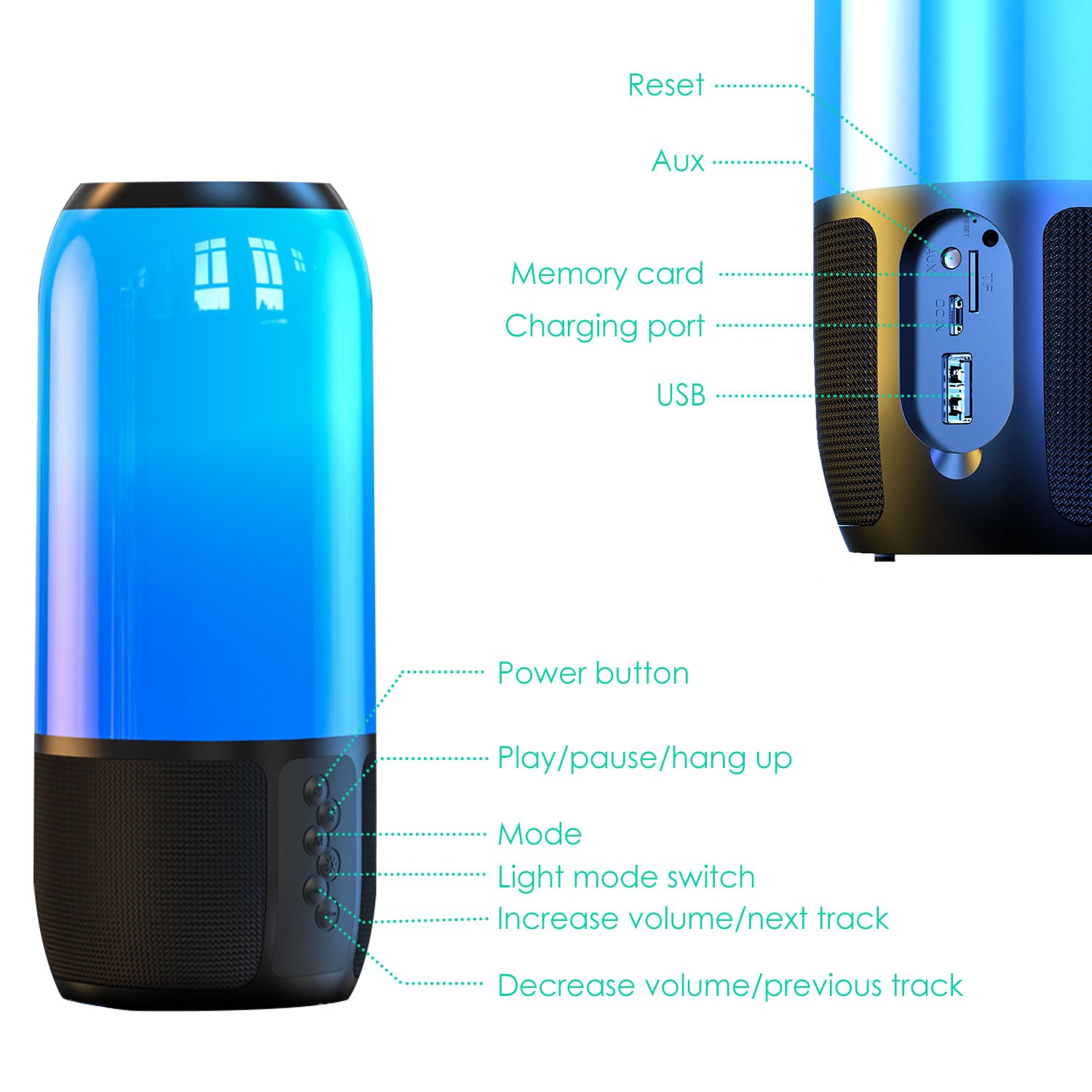Wireless Portable Speaker Loud Stereo with Color Lights Radio